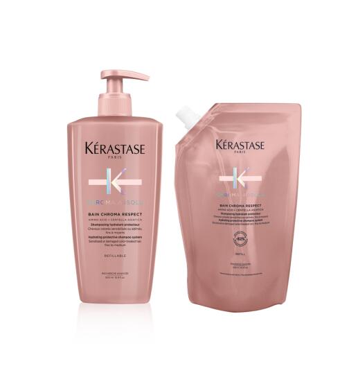 Kérastase Chroma Absolu Bain Chroma Respect Pumpflasche + Nachfüll Shampoo 2 x 500 ml