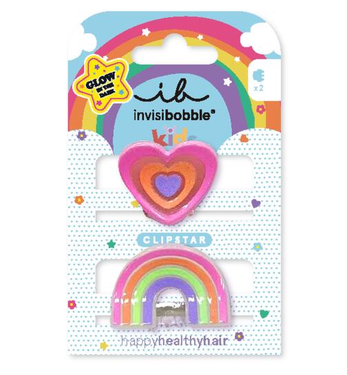 Invisibobble Clipstar Glow Kids Happy Heart 2 Stück